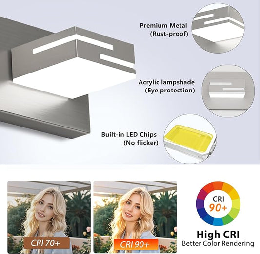 LED Modern Bathroom Vanity Light Fixtures, Dimmable Brushed Nickel Vanity Lights for Bathroom Lighting Fixtures Over Mirror, with 360° Rotatable Acrylic Heads 6-Light 42-inch (Cool White 6000K)