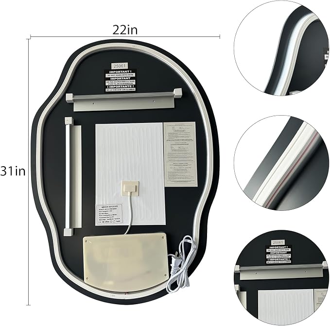 Asymmetrical Bathroom Mirror with Lights, Irregular LED Backlit Vanity Mirror, 31" H x 22" W, Anti-Fog, Dimmable Lighting with 3 Color Temp, Memory, Hardwired, Vertical or Horizontal Mount
