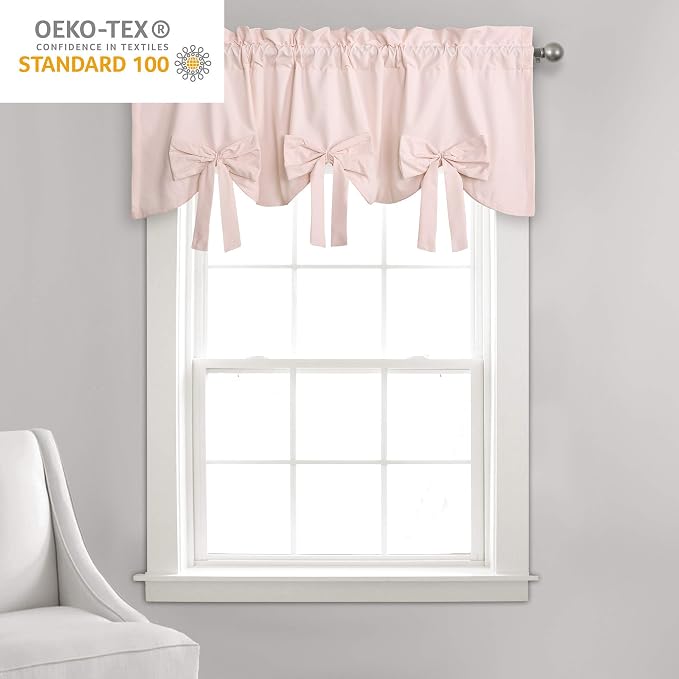 Lush Decor Melody Bow Valance Curtain 52" W x 18" L +3" Blush - Bow Curtains - Kitchen Valances for Windows - Coquette Valance Curtains for Bathroom (Pack of 12)