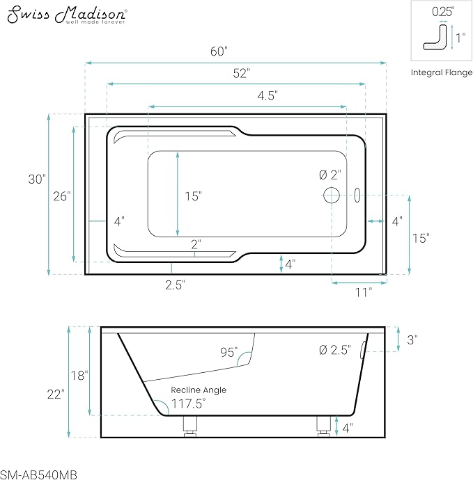 Voltaire 60" x 30" Right-Hand Drain Alcove Bathtub with Apron in Matte Black