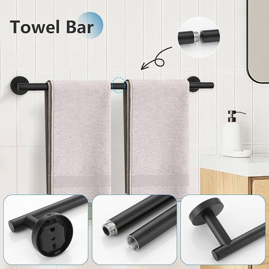 5 Pieces Towel Bar Set Matte Black Bathroom Hardware Accessories Set Stainless Steel Towel Racks Set for Bathroom,Wall Mounted 23.6 Inch Bathroom Hardware Set