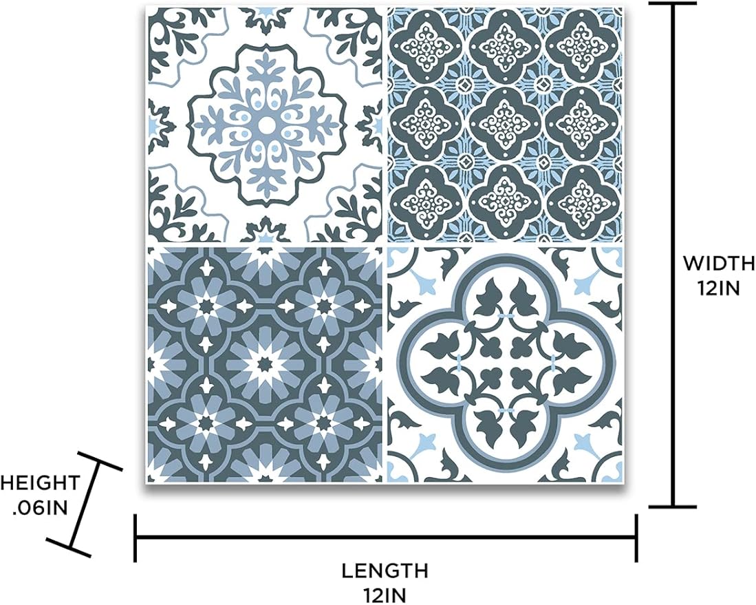 FloorPops Myriad Peel and Stick Floor Tiles, Blue Patchwork Removable Vinyl Flooring, Self Adhesive Floor Tiles for Kitchen Bathroom Entryway