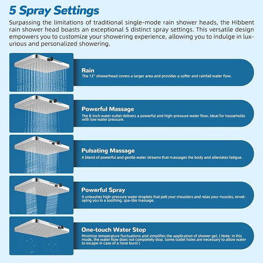 Hibbent 5-spray Dual Filtered White Rain Shower Head, 10 Spray Handheld | Shower Heads with Handheld 10-Spray Combo, All Metal Easy Reach 4-way Diverter Extension Arm, 71'' Hose & Holder, Chrome