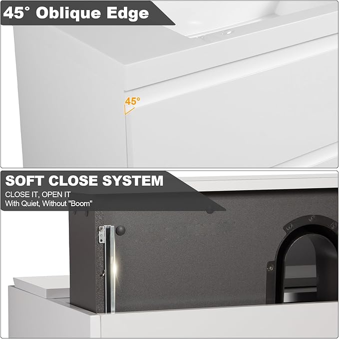 Wall Mounted 72 Inch Bathroom Vanity with Sink, Floating Vanity Bathroom, Double Sink Bathroom Vanity, 4 Drawers, Resin Integrated Sink (Glossy White)