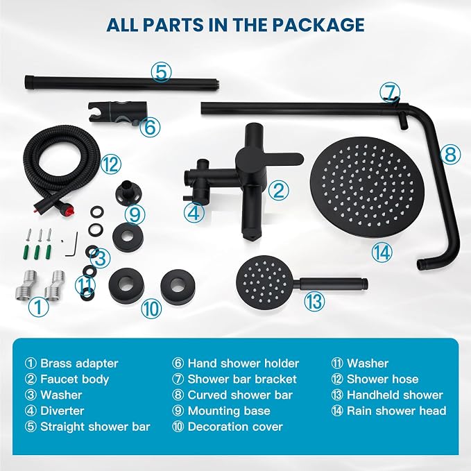 gotonovo Outdoor Shower 304 Stainless Steel, Mattte Black, Single Handle | Rain 8 Inch Outdoor Shower Head with Handheld Kit Fixtures System Faucet Set with Valve Wall Mount for Seaside Backyard Pool