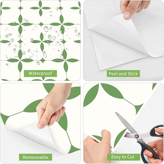 MORCART Peel and Stick Floor Tile Star Waterproof Vinyl Flooring DIY Flooring for Bathroom, Kitchen, Fireplace, Pet House, Stairs, Bedrooms, Wall, Store(20PCS,7.87" x 7.87",Green+White)