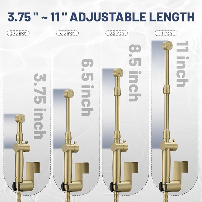 Bidet Sprayer for Toilet Brushed Gold Bidet Attachment for Toilet with Adjustable Pressure Control 3”-11” Spray Reach Brass Cloth Diaper Sprayer