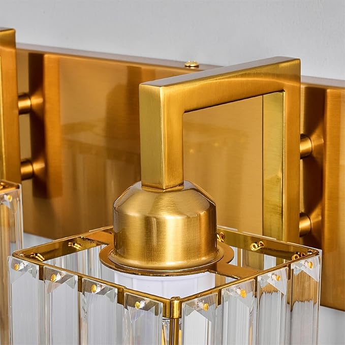 Modern Crystal Bathroom Vanity Light 4-Lights Gold Brushed Brass Finish Modern Crystal Wall Lamp Bathroom Vanity Lighting
