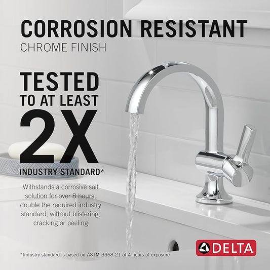 Delta Albion Chrome Bathroom Faucet 1 Hole, Single Hole Bathroom Sink Faucet for Vanity, Metal Push-Pop Drain Assembly, Chrome 15855LF