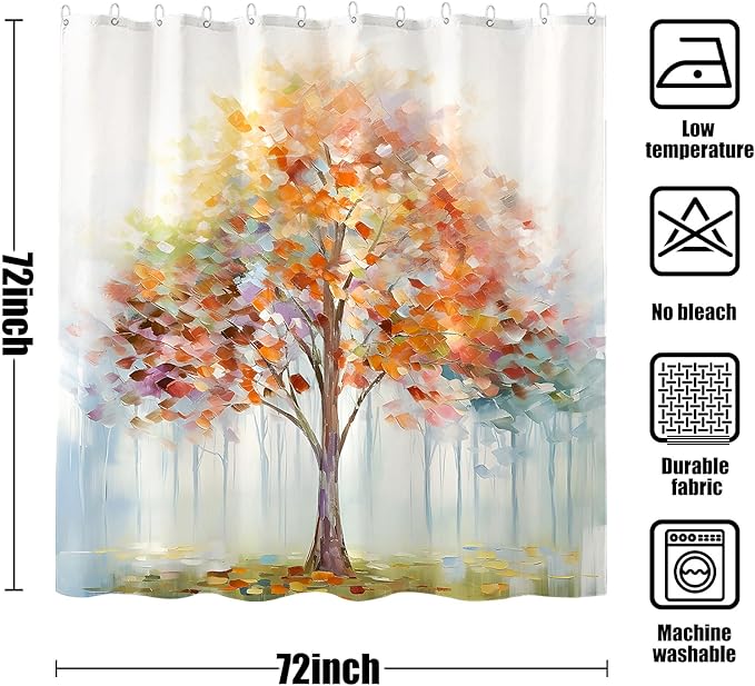 Fowocu Colorful Tree Shower Curtain Abstract Aesthetic Oil Painting Shower Curtains for Bathroom Decorative Cute Nature Art Waterproof Fabric Bath Curtain Decor (72''×72'', Multicolor)