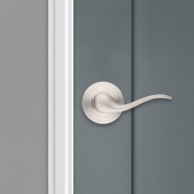 Kwikset Tustin Dummy Door Handle, Single Sided Lever for Closets, French Double Doors, and Pantry, Satin Nickel Non-Turning Right Handed Interior Push/Pull Lever, with Microban Protection