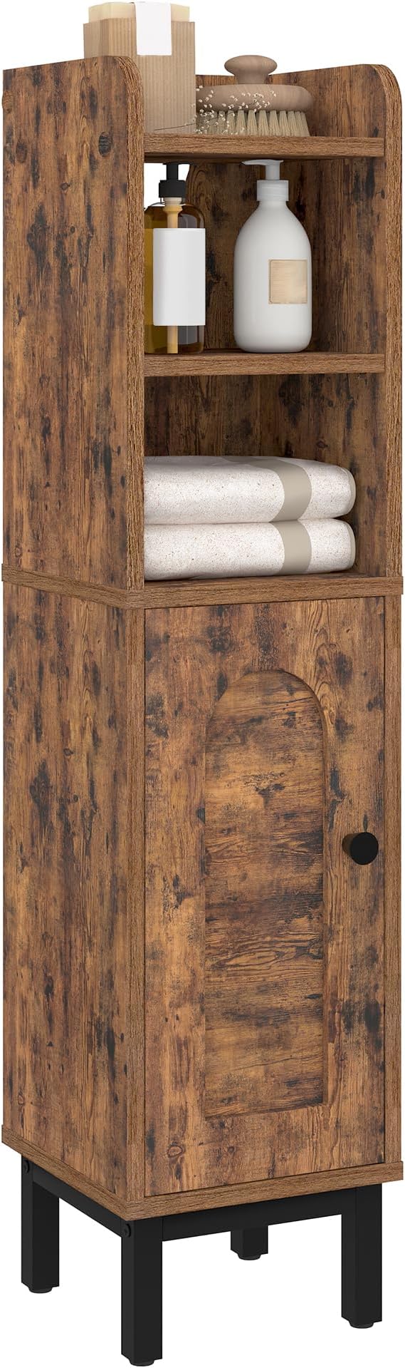Hzuaneri Bathroom Storage Cabinet, Small Corner Floor Cabinet | Narrow Toilet Paper Holder, Bathroom Organizer with Adjustable Shelf, 2 Doors, for Small Spaces, Rustic Brown BC08201X