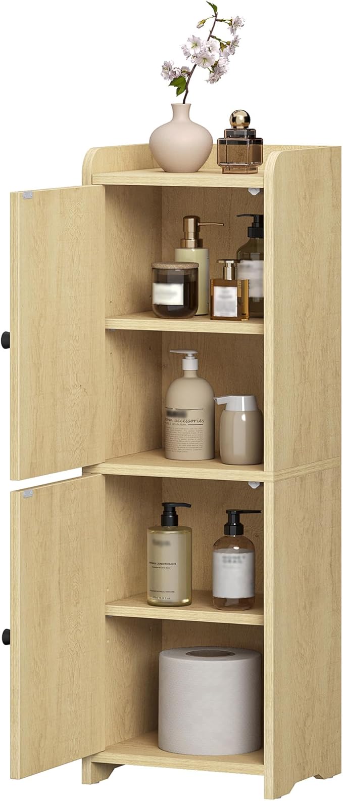 Hzuaneri Bathroom Storage Cabinet, Small Corner Floor Cabinet with 2 Doors | Narrow Toilet Paper Cabinets with Adjustable Shelf, Bathroom Organizer for Small Spaces, 7.9"D x 9.8"W x 29.5"H Rattan Yellow