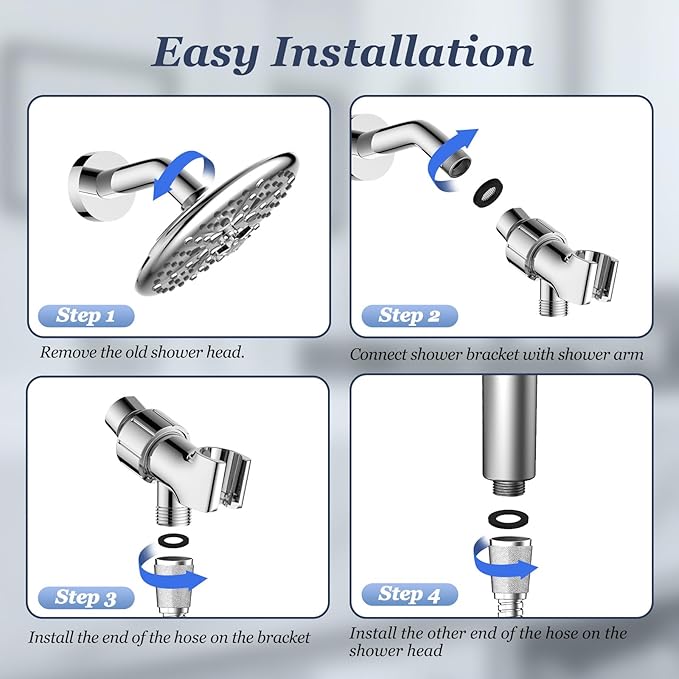 PWERAN Filtered Shower Head with Handheld,High Pressure Shower Heads Filter | ON/OFF Switch,4 Spray,Built-in Power Wash,Detachable Showerhead,Silicone Massage Brush,Remove Chlorine,Reduces Dry Itchy Skin