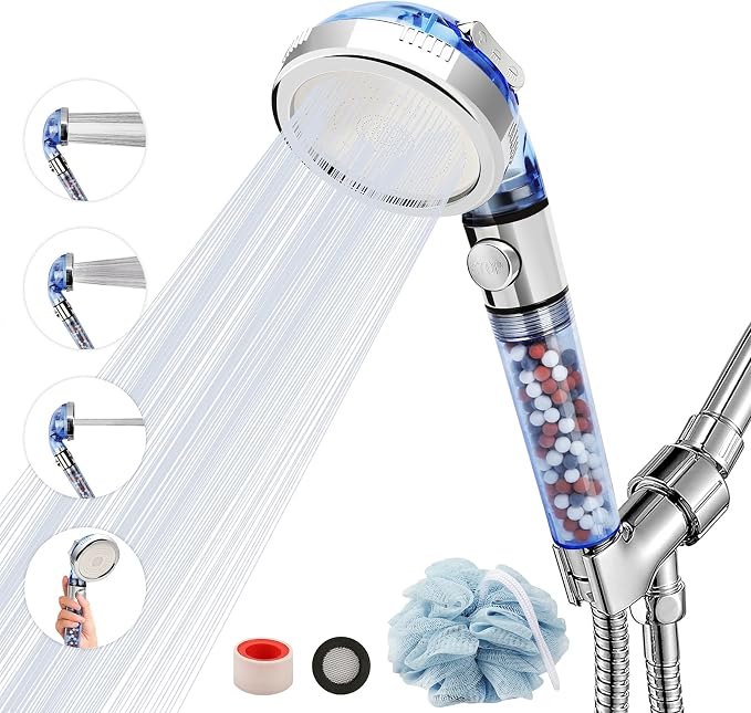 Filtered Shower Head - 59 Inch Expandable Handheld Hose, Leakproof Flexible Hose Extension, High Pressure Shower