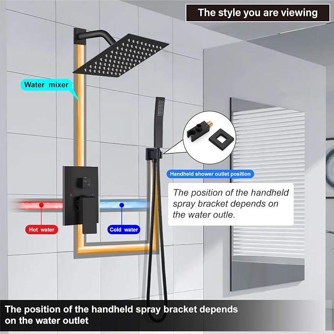 Midanya Shower Faucet Set with Handheld Sprayer,8 Inch,Matte Black | Rough-in Shower Valve and Trim Kit Included,Square Rain Head,Wall Mount Shower System,All Metal,Bathroom
