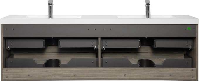 72 Inch Floating Bathroom Vanity with Double Sink, Large Storage Wall Mounted Floating Vanity with Soft Close Drawers, One-Piece Basin Bathroom Sink Cabinet (Ash Grey, 72 Inch Double Sink)