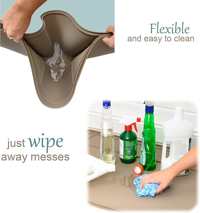 The Original Under Sink Mat - Silicone Waterproof mat, Trimmable, Easy to Clean, Kitchen cabinet liner, Under sink protector mats, Drip Tray with Lip (Brown, 31" x 22")