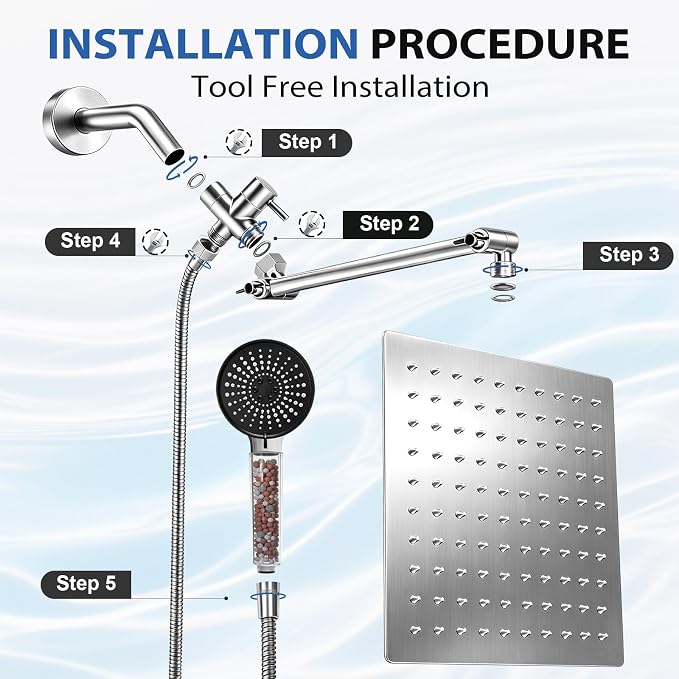 8 Inch Filtered Shower Head,Rain Shower Head with Handheld Spray Combo for Hard Water,Long Shower Hose