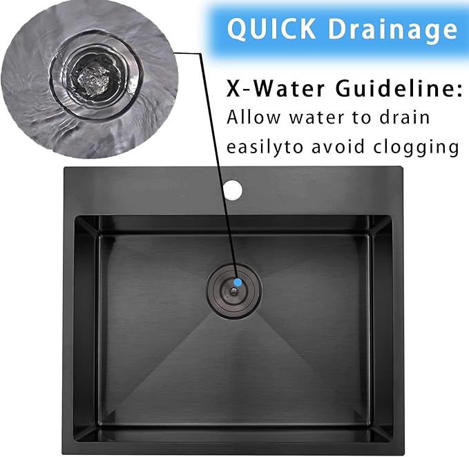 KINGO HOME 22x18 Inch Black Kitchen Sink,Drop In 16 Gauge RV Small Kitchen Bar Sinks,Stainless Steel Topmount Outdoor Prep Single Bowl Workstation Wet Bar Sink with Stainless Steel Strainer