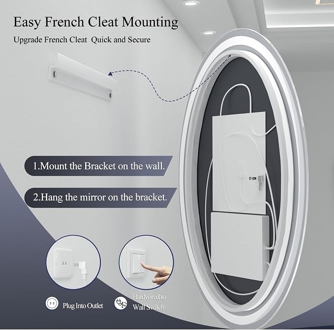 OKPAL Oval LED Bathroom Mirror 28x36, Oval Bathroom Mirror with Lights, LED Bathroom Vanity Mirror, Anti-Fog, Shatter-Proof, Dimmable, Memory, 3 Colors (Front Lights + Backlit)