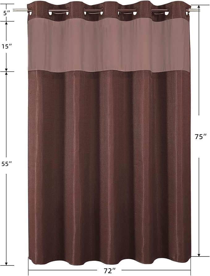 Colorful Star Waffle Weave No Hook Shower Curtain Set, 72 x 75 Inch, Brown | Waterproof Shower Curtain with Snap in Fabric Liner and Mesh Top Window, Hotel Style Heavy Duty Thick Bathroom Curtain