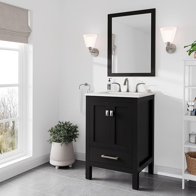 Eviva Aberdeen 24" Transitional Espresso Bathroom Vanity with White Carrara Countertop