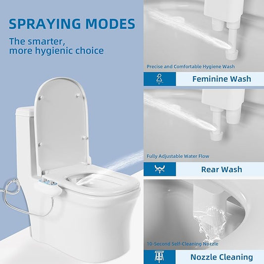 Ultra-Slim 3-in-1 Bidet Attachment for Toilet, Self-Cleaning Dual Nozzles for Posterior & Feminine Wash, Adjustable Water Pressure, Easy Install (Blue)
