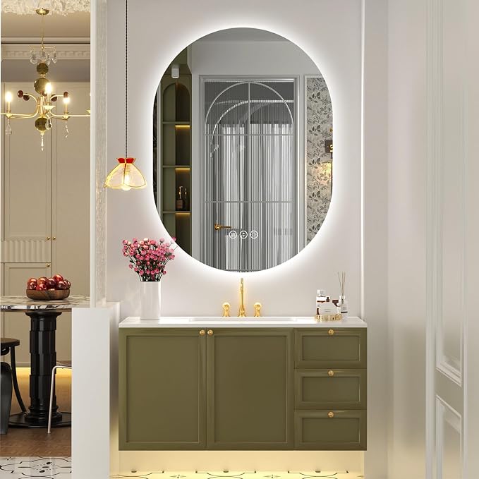 SMIROR 24x32 Oval Backlit LED Bathroom Vanity Mirror with Lights for Wall | Pill-Shaped, 3 Color Lighting, Anti-Fog, Memory, Tempered Glass, UL, Horizontal/ Vertical Wall- Mounted