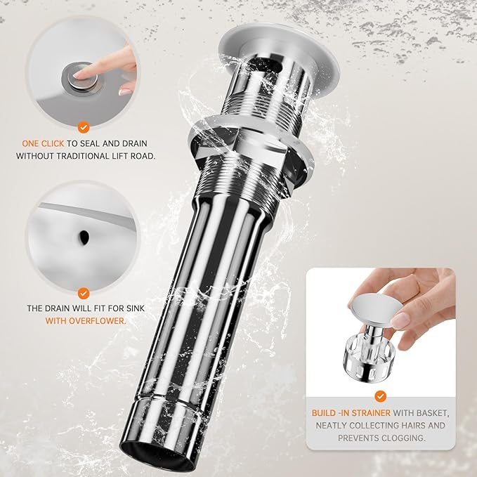 Phiestina Widespread 3 Hole Bathroom Sink Faucet, 8 Inch Chrome Finish, Modern Vanity Faucet with Metal Pop Up Drain, WF015-1-C
