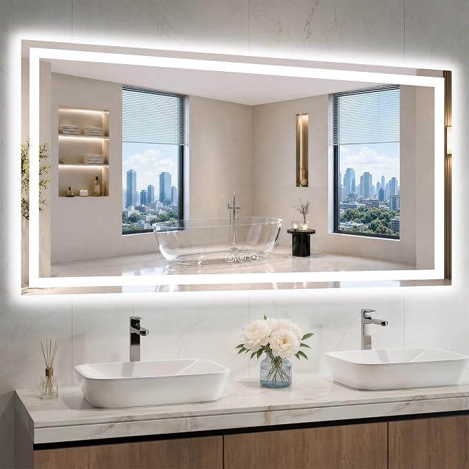 LED Bathroom Mirror with Lights, Anti-Fog,Dimmable Brightness, Backlit + Front Lit with CRI>90, 3 Colors, Memory Function, Shatterproof Tempered Glass (72X36)