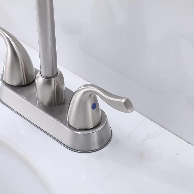 Hotis 2 Pack Bathroom Sink Faucet Brushed Nickel, 4 Inch 2 Handle Bathroom Sink Faucet for 1 or 3 Hole, Centerset Bathroom Faucet for Sink Vanity, with Pop-up Drain and Supply Hoses, HT-BF201