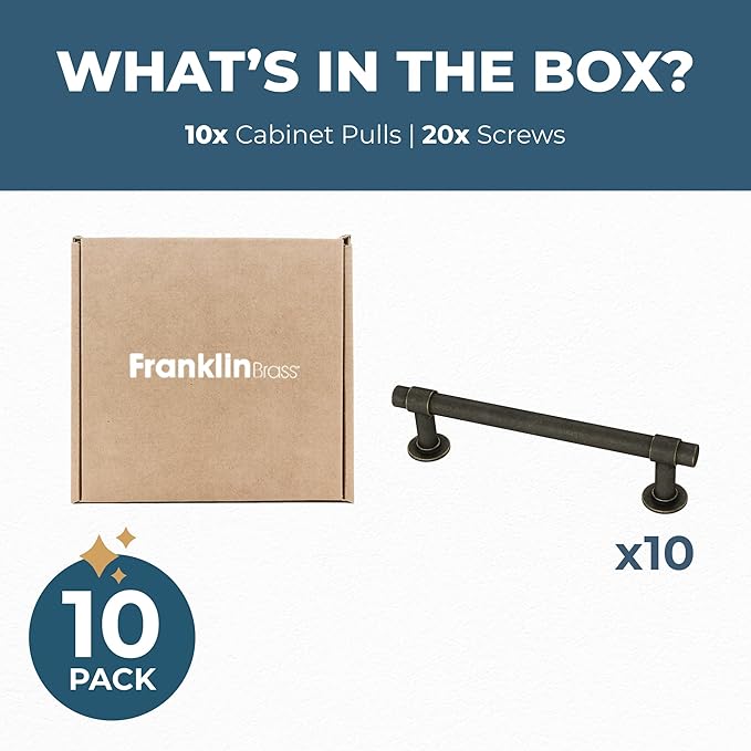 Franklin Brass Francisco (10-Pack) Cabinet Handles 4" Hole Center Pulls | Warm Chestnut Hardware Kitchen Door, Drawers, Dressers, Furniture P29617K-WCN-B
