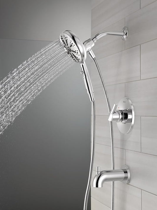 Delta Nicoli 14 Series Chrome Bathtub Shower Faucet Set with Handheld Shower Head, Valve Trim Kit, Chrome 144749-HS (Valve Included)