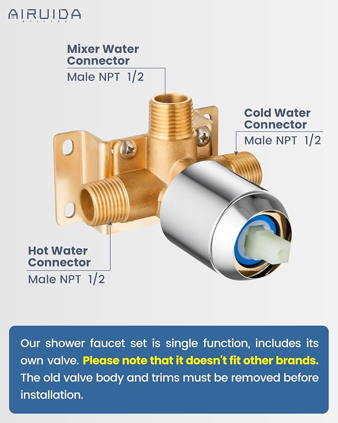 Airuida 10 Inch Chrome Polish Shower Faucet Set,Rainfall Shower System | Ceiling Shower Head,Male Thread Rough-in Valve,Ceiling Mount,Single Handle