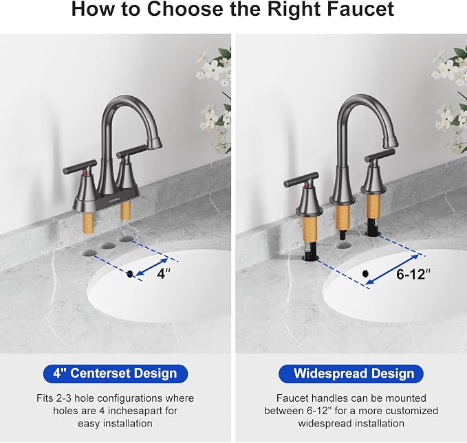 Bathroom Faucet 3 Hole, Brushed Grey Faucets with Drain and Supply Lines | Hurran Stainless Steel Lead-Free Widespread Bathroom Sink Faucet for Vanity RV Restroom Laundry Outdoor Utility Sink