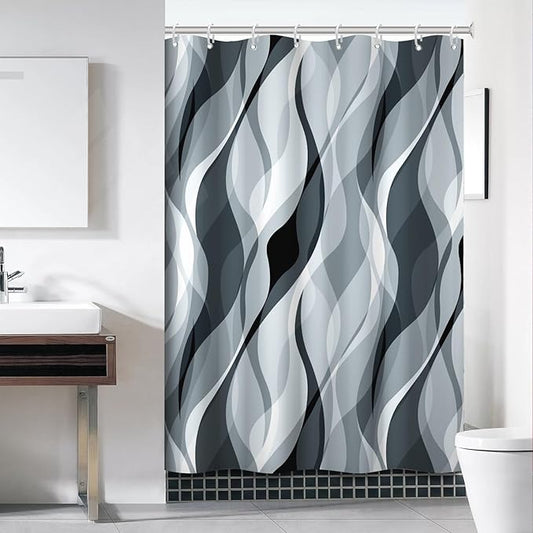 Blue Shower Curtain, Modern Abstract Blue and Grey Striped Shower Curtain Set for Bathroom Waterproof Polyester Shower Curtain with Hooks, 54x72 Inch