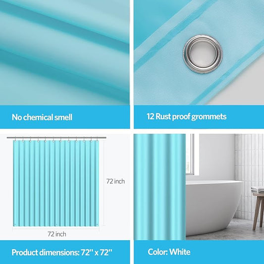 EHZNZIE Shower Curtain Liner Light Weight PEVA, Shower Liner 72x72 Inches, Waterproof, No Chemical Smell with 12 Rust Proof Metal Grommets for Bathroom Shower Curtain, Aqua