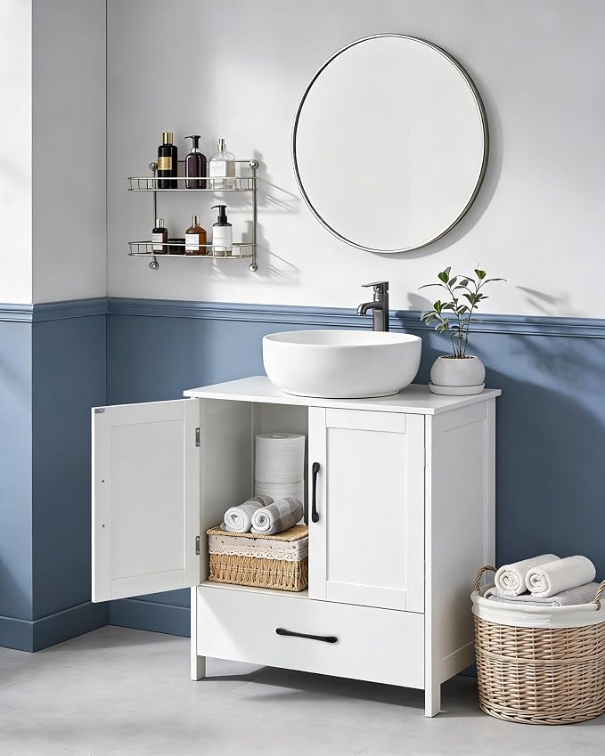 Bathroom Vanity Sink Cabinet, Under Sink Storage Cabinet with 2 Doors, Waterproof Pedestal Sink Cabinet for Bathroom, Laundry Room, Kitchen, White with Drawer