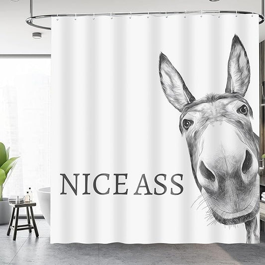 Funny Donkey Shower Curtain Waterproof Fabric Shower Curtain Set Washable Farmhouse Bathroom Decor Bath Curtains with 12 Hooks 72x72 inch (Donkey)