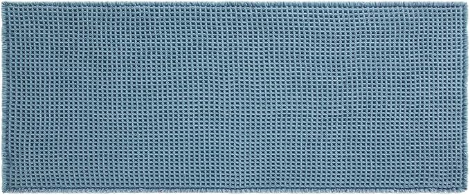 TYUU Waffle Runner Rug Bathroom, Long Boho Bath Mat, 72x24 Denim Blue | Super Absorbent Quick Dry Bath Rug, Non-Slip Backing, Soft Waffle Washable Farmhouse Bathroom Mats, Tub, Shower & Home Decor
