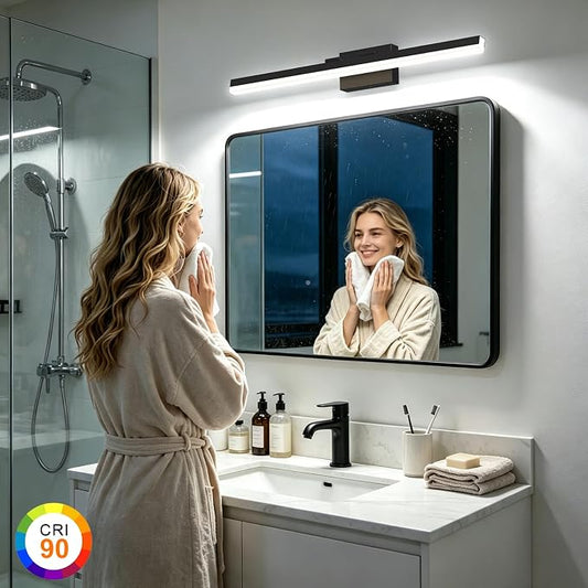 IZORRO Modern Bathroom Vanity Light 48 inch, Rotatable, 36W Dimmable Led Bathroom Light Fixture Over Mirror, Black Vanity Light Bar (Cool White 6000K)