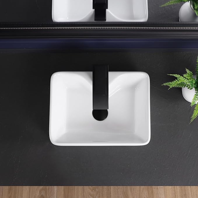 16"x12" Vessel Sink Bathroom Rectangular Sink Modern White Porcelain Ceramic Above Counter Drop-in Vanity Sink for Bathrooms Art Basin with Faucet Hole