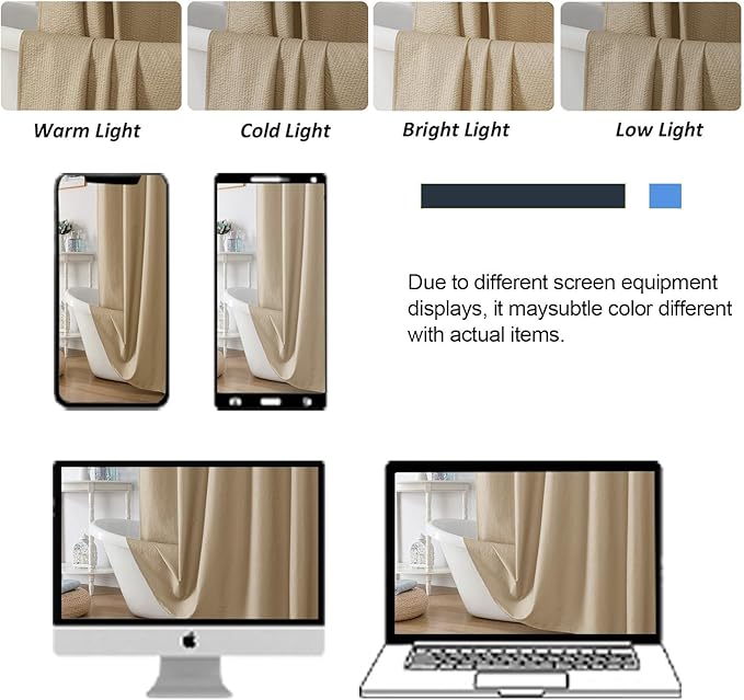 Taupe Shower Curtain or Bathroom 72x72 Inch, 3D Embossed Textured Waffle Fabric Shower Curtains, Soft Hotel Farmhouse Style, Water Repellent, Machine Washable, Taupe, 72" W x 72" L
