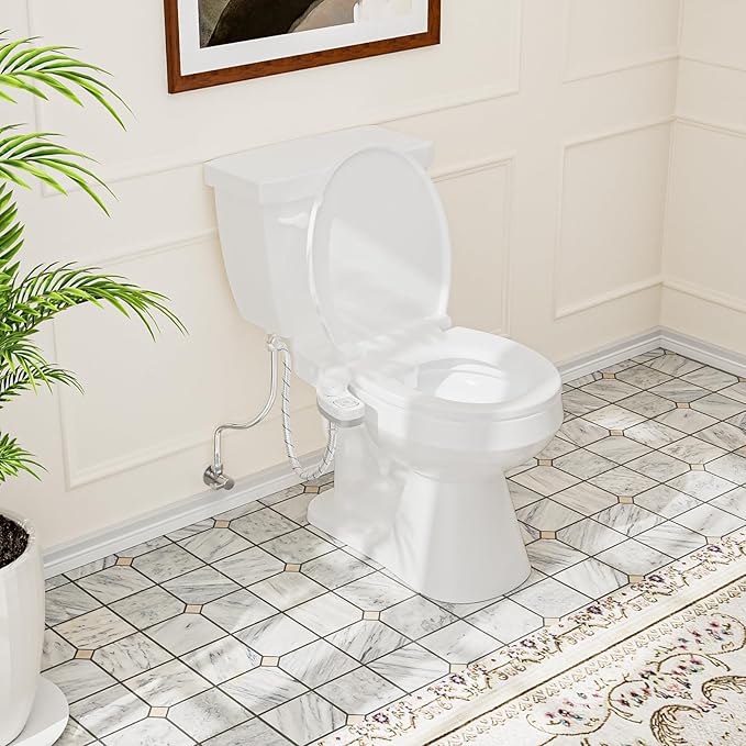 PIKETS Bidet Attachment for Toilet, Dual Nozzle (Frontal and Rear Wash) Non-Electric Fresh Water Bidet Toilet Seat Attachment with Nozzle Self Cleaning, Adjustable Water Pressure (White)