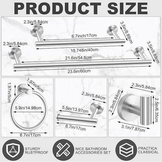 Gisafai 30 Pcs Brushed Nickel Bathroom Accessories Hardware Set Silver Towel Racks for Bathroom SUS304 Stainless Steel 23.6 Inch Brushed Towel Bar Ring Toilet Paper Holder Robe Hooks Wall Mounted