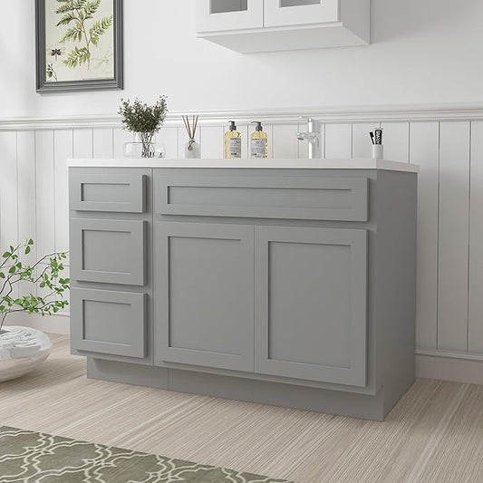 Vanity Art 48 inch Bathroom Vanity with Double Shutter Door, Wood Bathroom Vanity Cabinet with Soft Closing Shaker Drawer, Sturdy Floor Mounted Storage Cabinet Organizer for Bathroom, VA4048-3-G