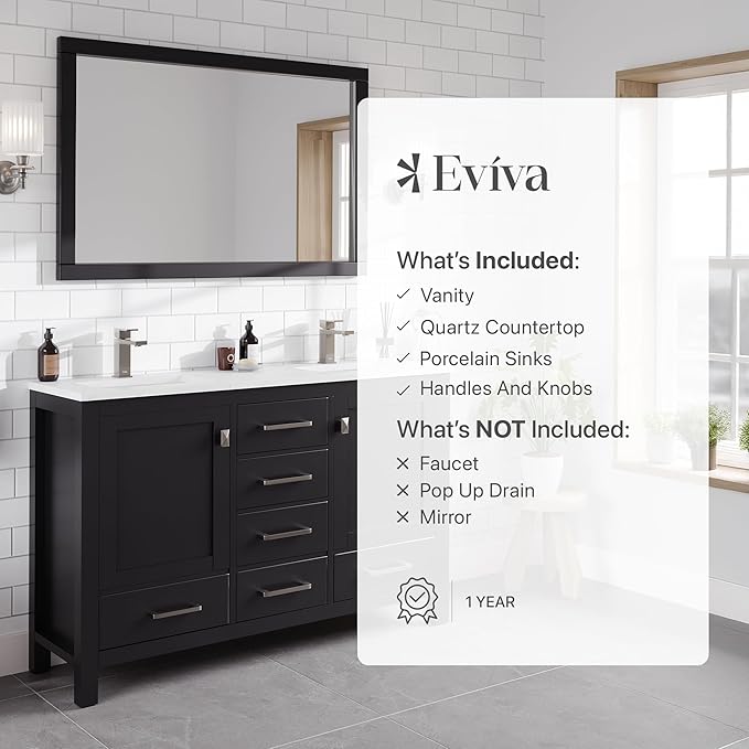 Eviva London 54 in. Espresso Double Sink Bath Vanity with Carrara Quartz Top and Undermount Porcelain Sinks