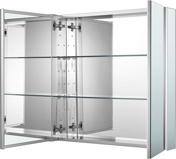 Sunrosa Aluminum Bathroom Medicine Cabinet with Mirror Door, 36"27.5" Wall-mountable and Recessed-in Cabinet, 2 Asymmetrical Doors Organizer