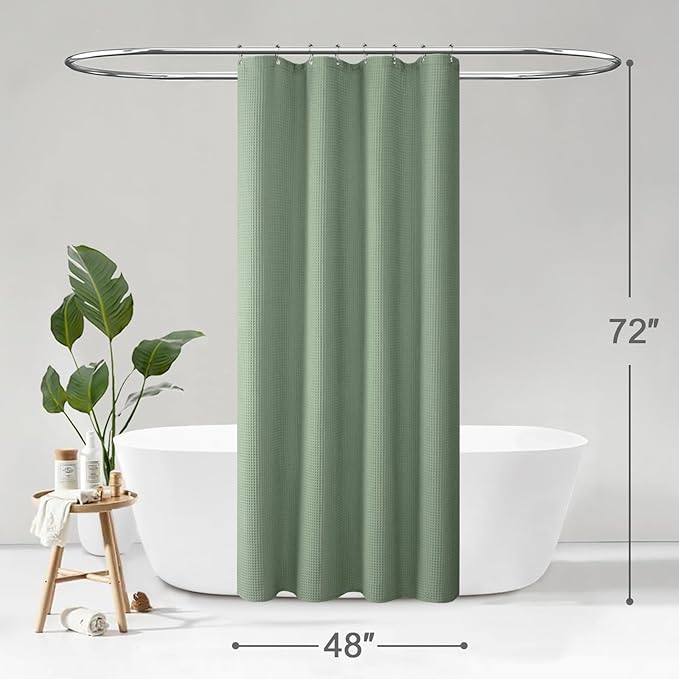 Stall Waffle Shower Curtain - Sage Green Cotton Fabric Texture Heavyweight Shower Curtains for Narrow Bathroom,Washable,48Wx72L